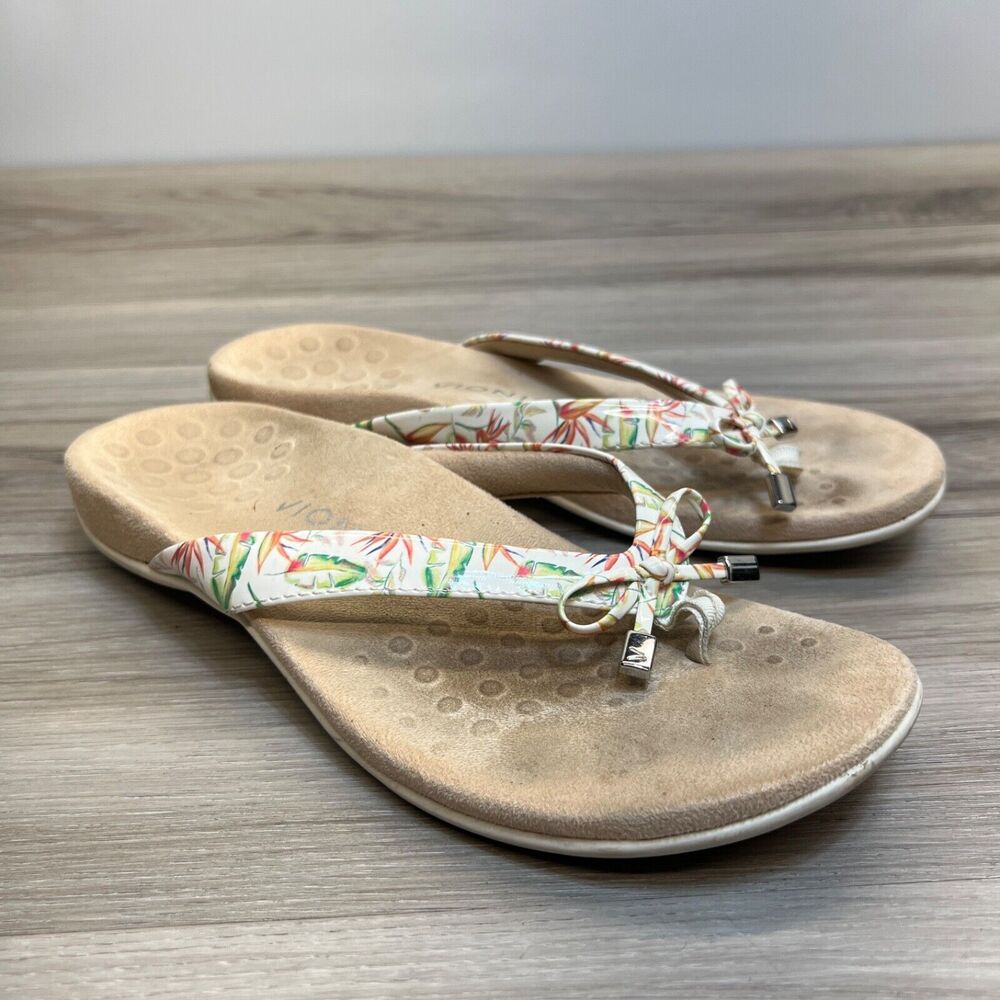 Vionic Bella II Marshmellow Tropical Toe-Post Palm Thong Sandals Women's size 8